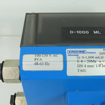 Krohne IFM1020/D/HART/6 Altometer Flow Meter 4-20mA Q: 0-1000 mLit/min 130VAC