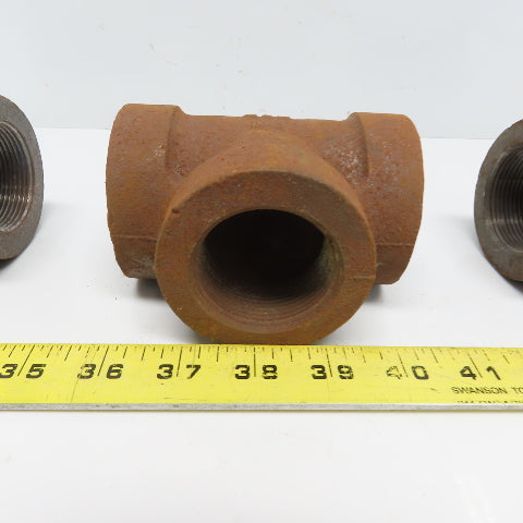 Ward 1-1/2x1-1/2x1-1/2 NPT 300 Malleable Iron Tee Pipe Fitting Schedule 80 Lot/3