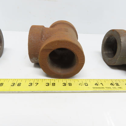 Ward 1-1/2x1-1/2x1-1/2 NPT 300 Malleable Iron Tee Pipe Fitting Schedule 80 Lot/3