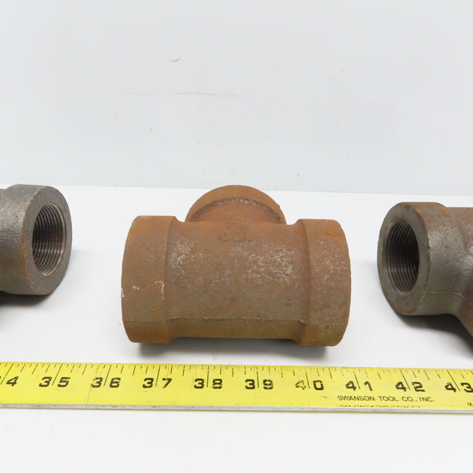 Ward 1-1/2x1-1/2x1-1/2 NPT 300 Malleable Iron Tee Pipe Fitting Schedule 80 Lot/3