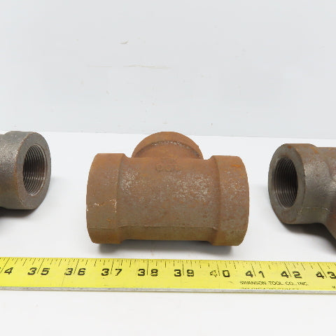 Ward 1-1/2x1-1/2x1-1/2 NPT 300 Malleable Iron Tee Pipe Fitting Schedule 80 Lot/3