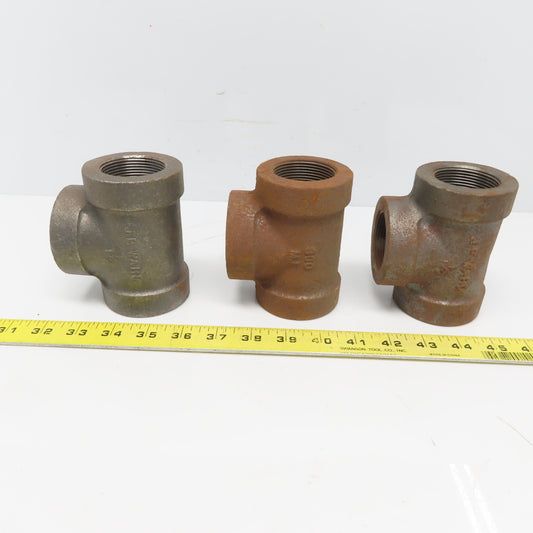 Ward 1-1/2x1-1/2x1-1/2 NPT 300 Malleable Iron Tee Pipe Fitting Schedule 80 Lot/3