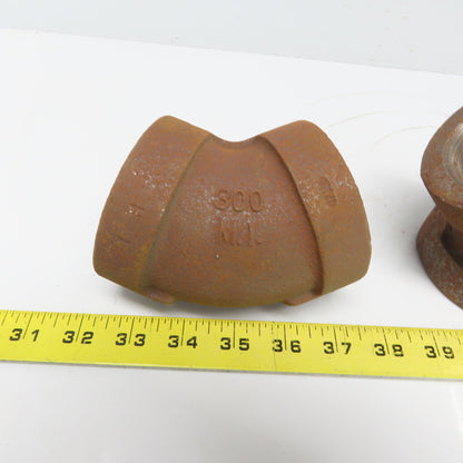 Ward 2"x2" NPT Class 300 Malleable Iron 45° Elbow Pipe Fitting Schedule 80 Lot/3