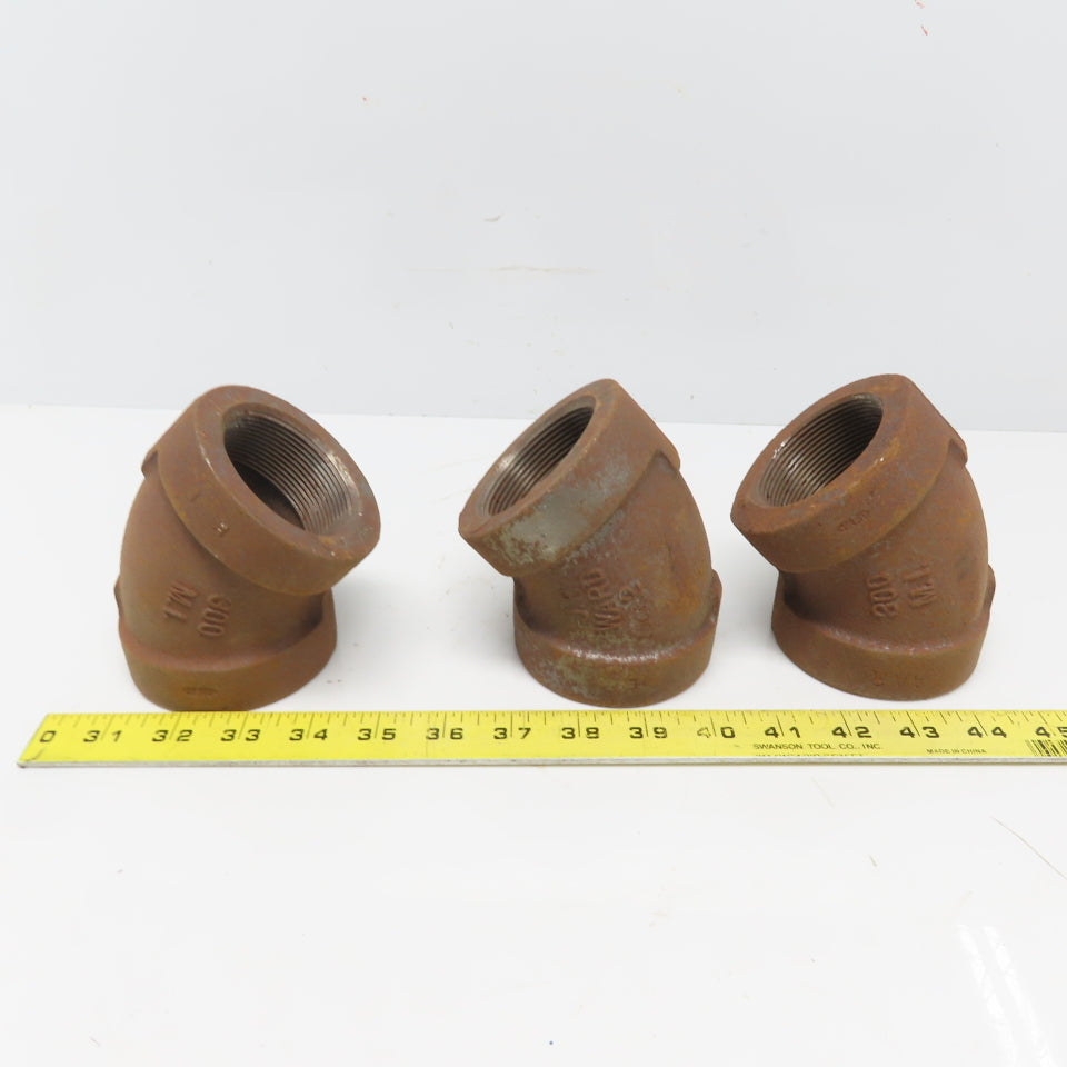Ward 2"x2" NPT Class 300 Malleable Iron 45° Elbow Pipe Fitting Schedule 80 Lot/3