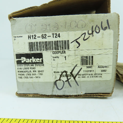 Parker H12-62-T24 1-1/2" Hydraulic Quick Coupler 60-Series 1500PSI NEW