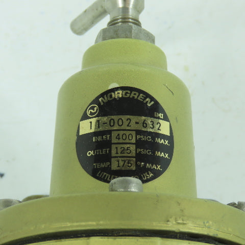 Norgren 11-002-632 Compressed Air Regulator 400PSI In 125PSIG Max Out 1/2" NPT
