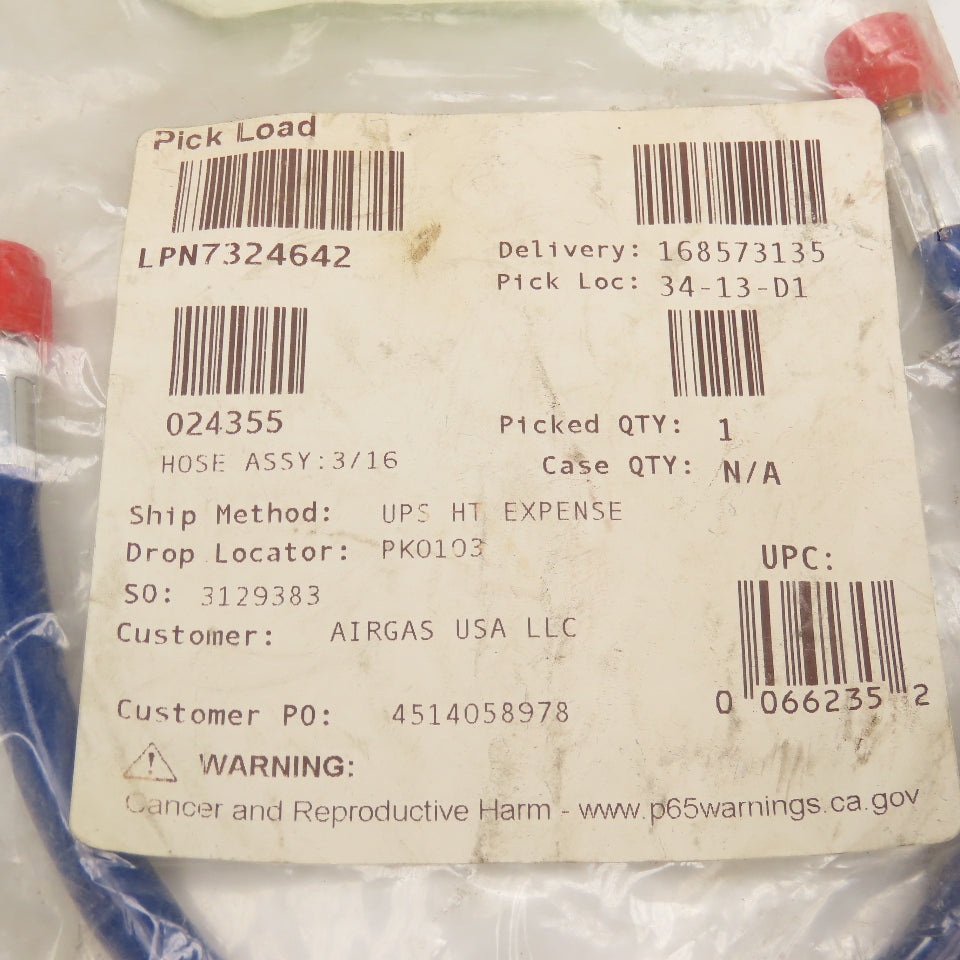 Hypertherm 024355 3/8" Hose Assembly "A" Left Hand Thread HySpeed HT2000 1'
