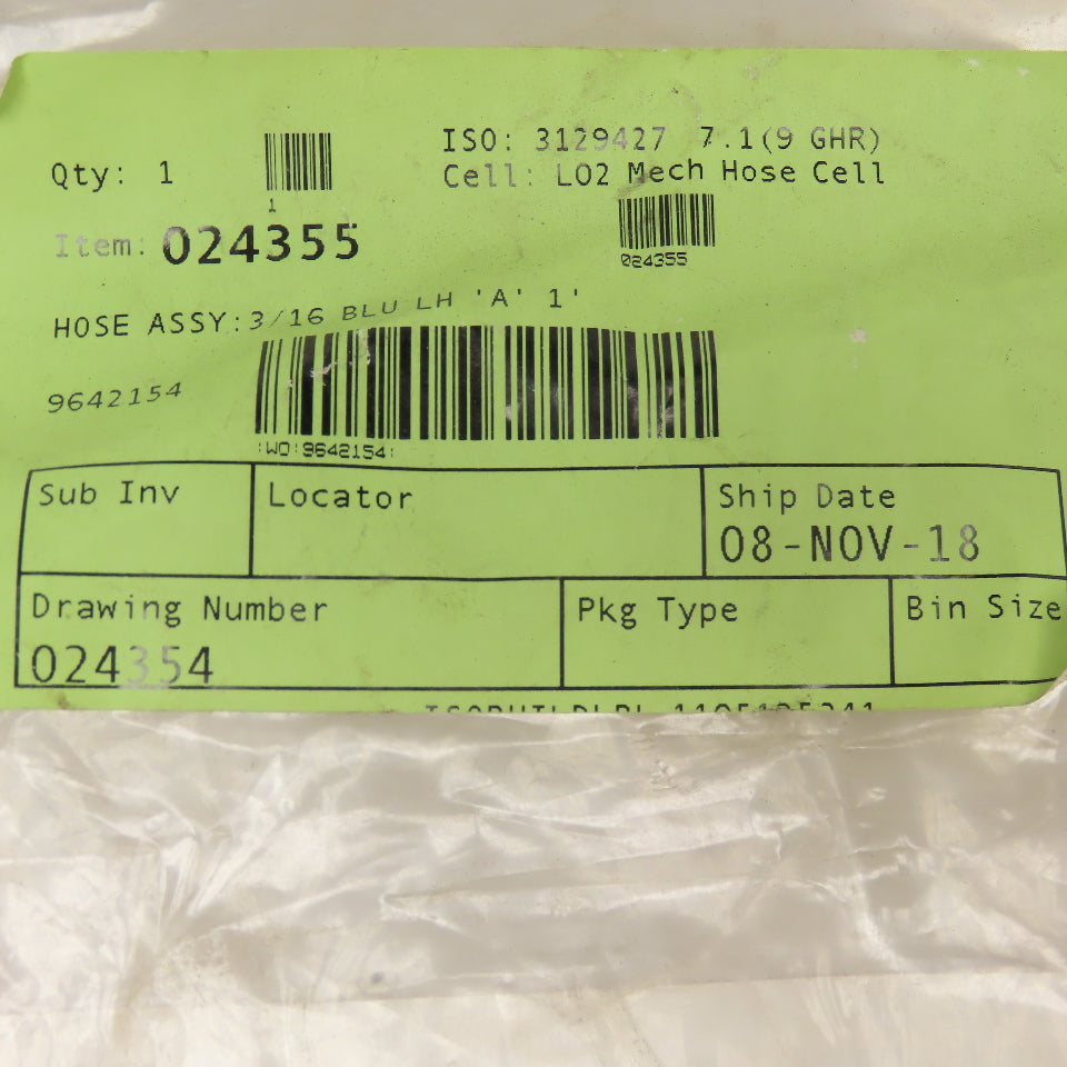 Hypertherm 024355 3/8" Hose Assembly "A" Left Hand Thread HySpeed HT2000 1'