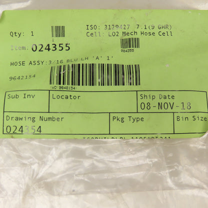 Hypertherm 024355 3/8" Hose Assembly "A" Left Hand Thread HySpeed HT2000 1'