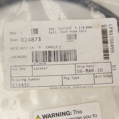 Hypertherm 024873 Hose Assembly "A" Left Hand Earclip 2'