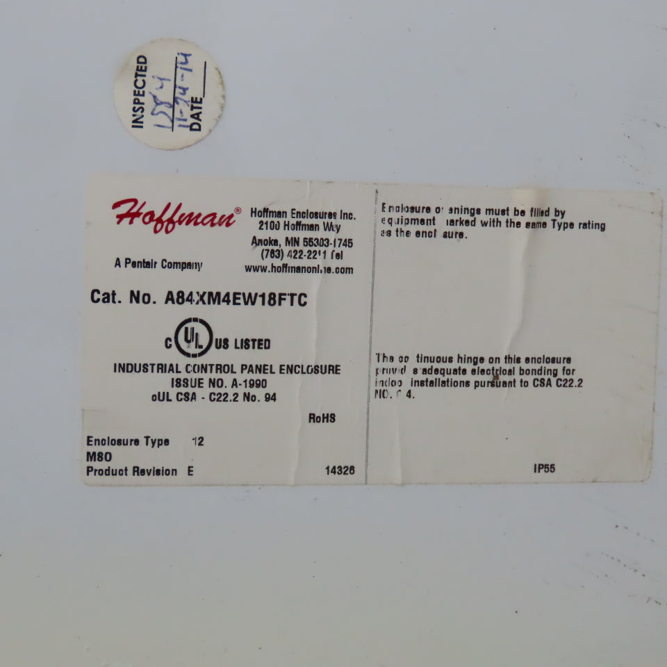 Hoffman A84XM4EW18FTC 84x158x18 Electrical Enclosure W/Backplate&400A Disconnect
