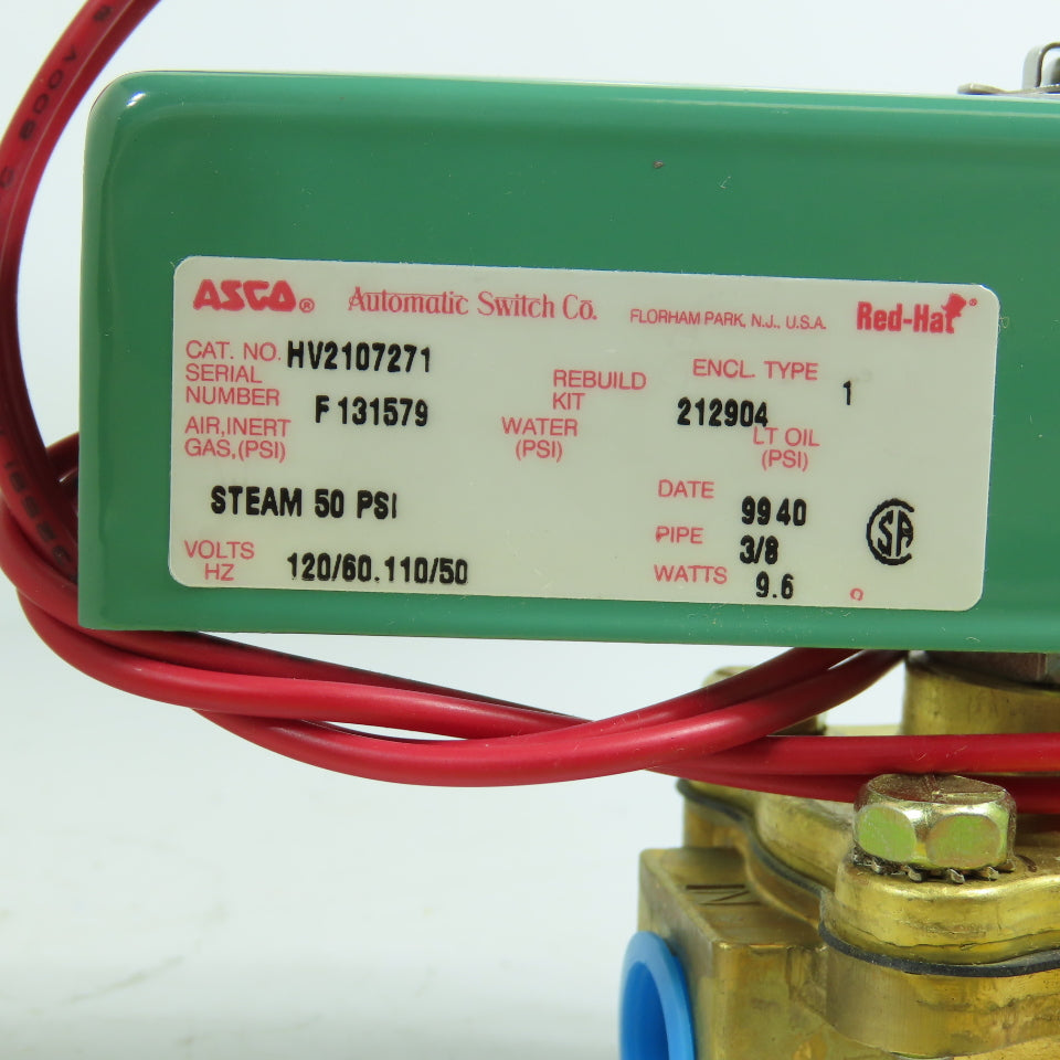 Asco HV2107271 3/8" NPT Brass Solenoid Valve 120V Coil (Air, Gas, Oil, Water)