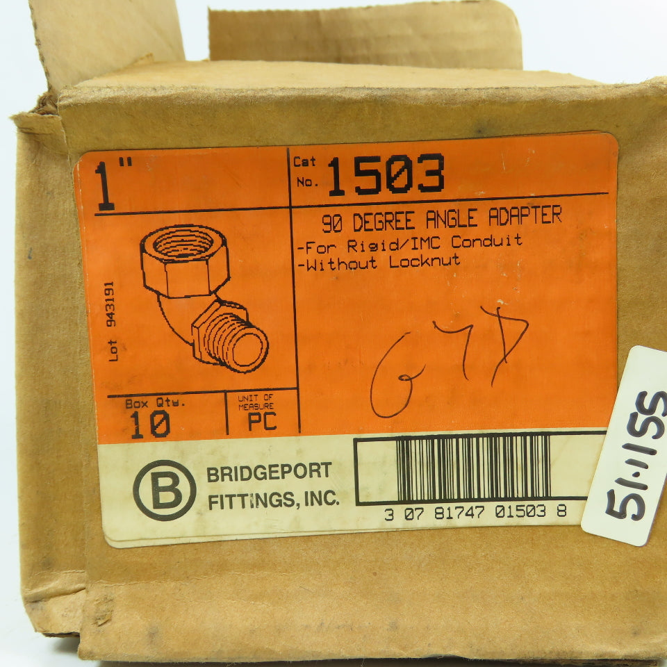 Bridgeport 1503 90° Degree Elbow Adapter 1" Male x 1" Female (Ridged) Box Of 10