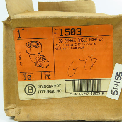 Bridgeport 1503 90° Degree Elbow Adapter 1" Male x 1" Female (Ridged) Box Of 10