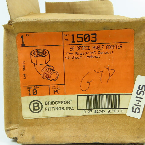 Bridgeport 1503 90° Degree Elbow Adapter 1" Male x 1" Female (Ridged) Box Of 10
