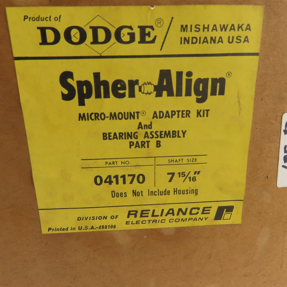 Spher Align Dodge Micro Mount Adapter Kit And Bearing Assy Part B 7-15/16"Shaft