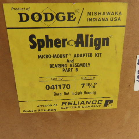 Spher Align Dodge Micro Mount Adapter Kit And Bearing Assy Part B 7-15/16"Shaft