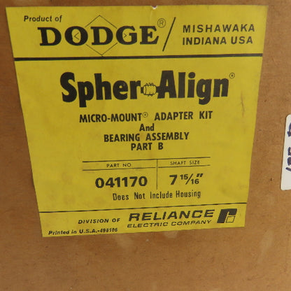 Spher Align Dodge Micro Mount Adapter Kit And Bearing Assy Part B 7-15/16"Shaft
