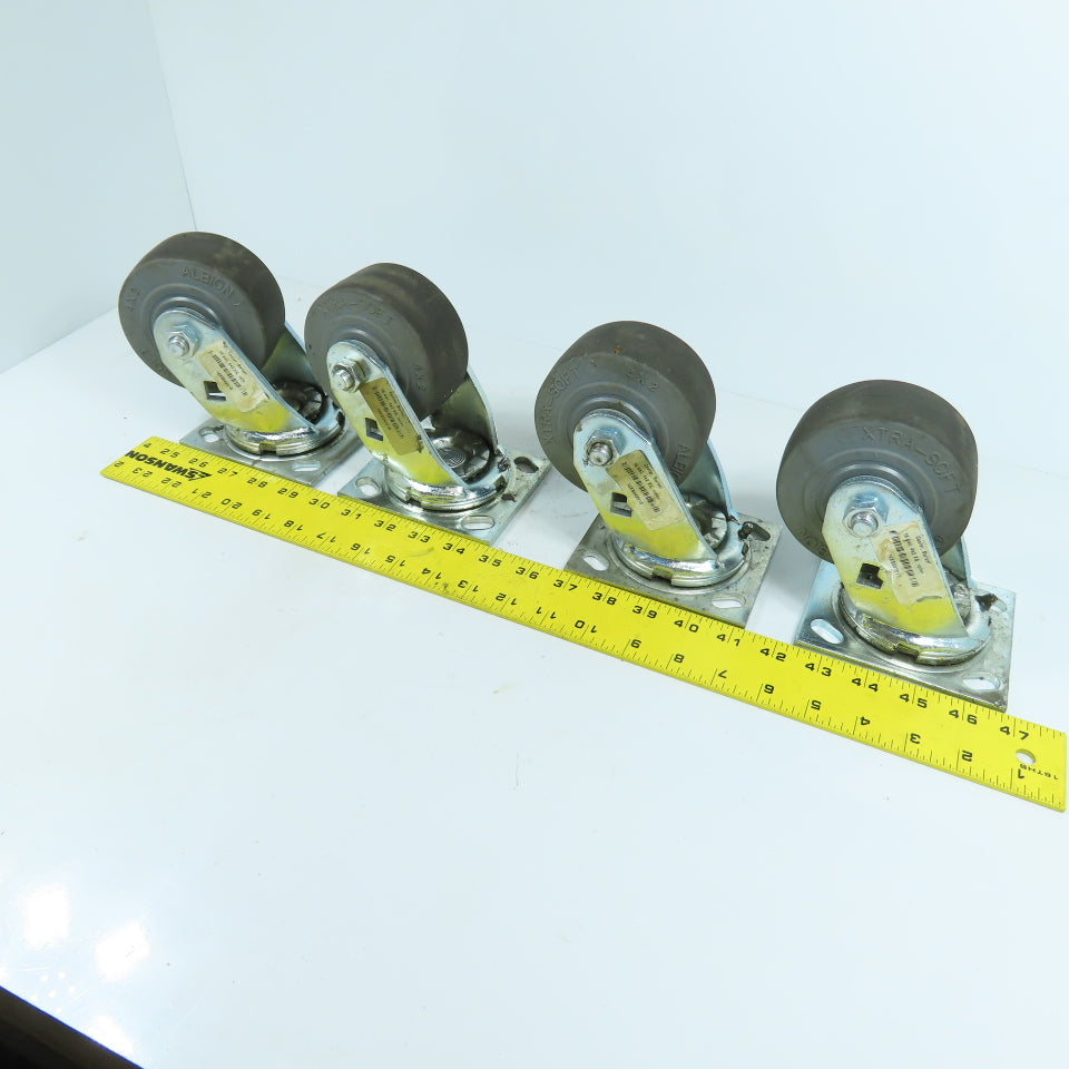 Albion 16XS04201S Xtra-Soft 4x2 Swivel Casters W/ Top Plate 4-1/2" x 4" Lot Of 4