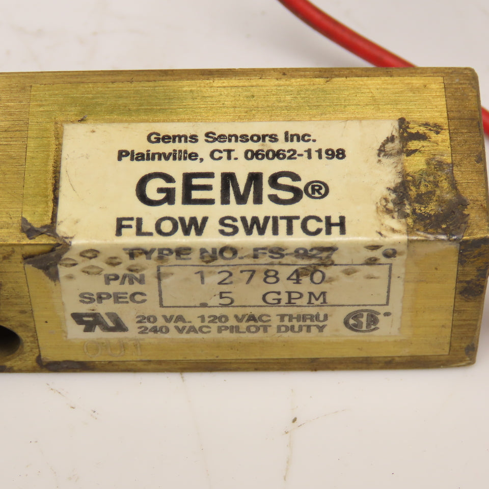 Gems FS-927 127840 1/4" NPT Flow Switch .50GPM 240VAC Max