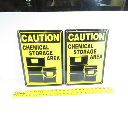 EMED 14" H x 10" W Caution Chemical Storage Area Vinyl Safety Sign Lot Of 2