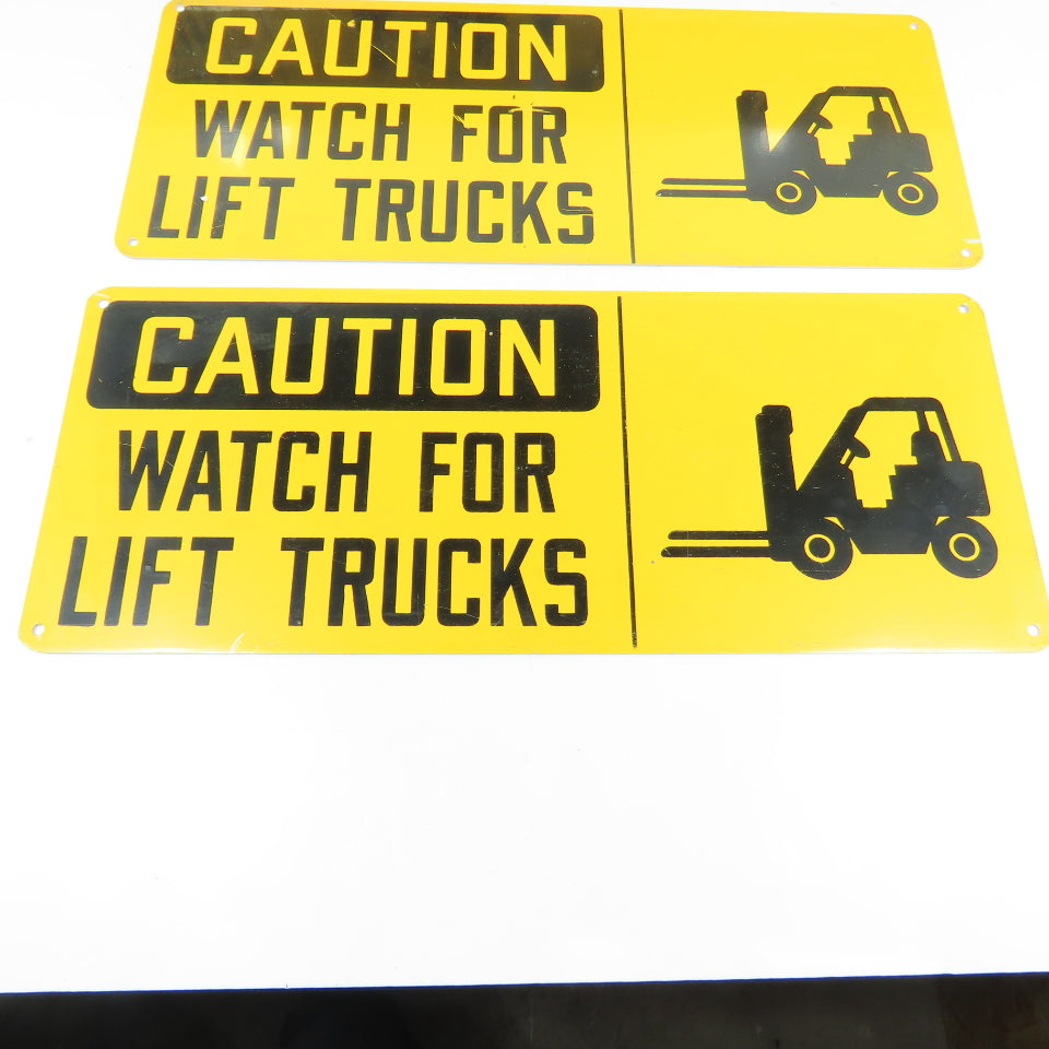 7" H x 17" W CAUTION Watch For Lift Trucks Aluminum Safety Signs Lot of 4