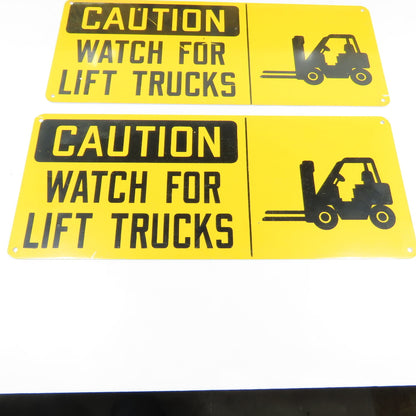 7" H x 17" W CAUTION Watch For Lift Trucks Aluminum Safety Signs Lot of 4