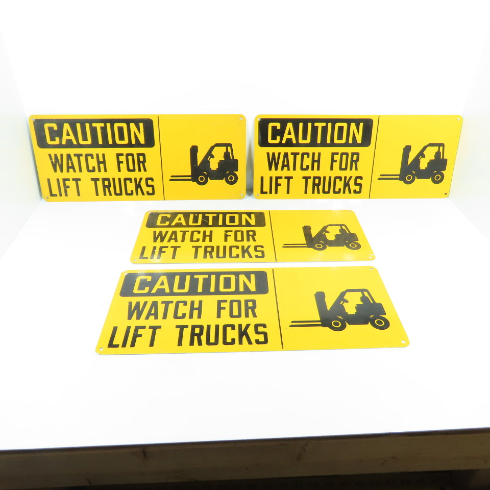 7" H x 17" W CAUTION Watch For Lift Trucks Aluminum Safety Signs Lot of 4