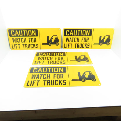 7" H x 17" W CAUTION Watch For Lift Trucks Aluminum Safety Signs Lot of 4