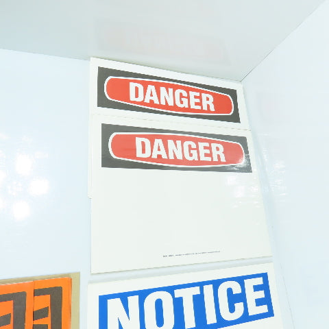 Clement 11x8-1/2" Peel & Stick DANGER, NOTICE, CAUTION, WARNING, Signs Lot Of 39