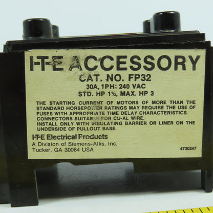 Siemens FP32 I-T-E Accessory Fuse Block 30A Single Phase 240VAC