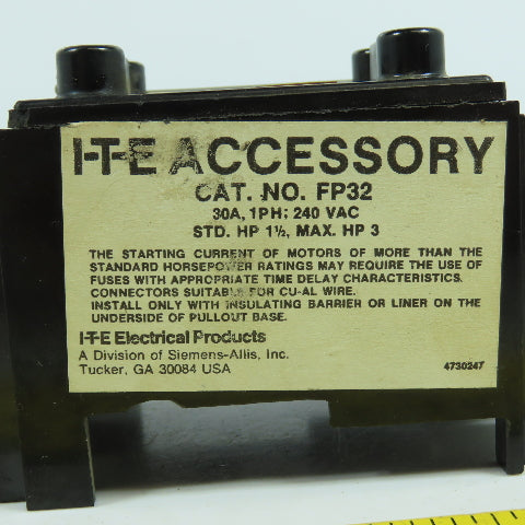 Siemens FP32 I-T-E Accessory Fuse Block 30A Single Phase 240VAC
