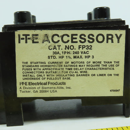 Siemens FP32 I-T-E Accessory Fuse Block 30A Single Phase 240VAC