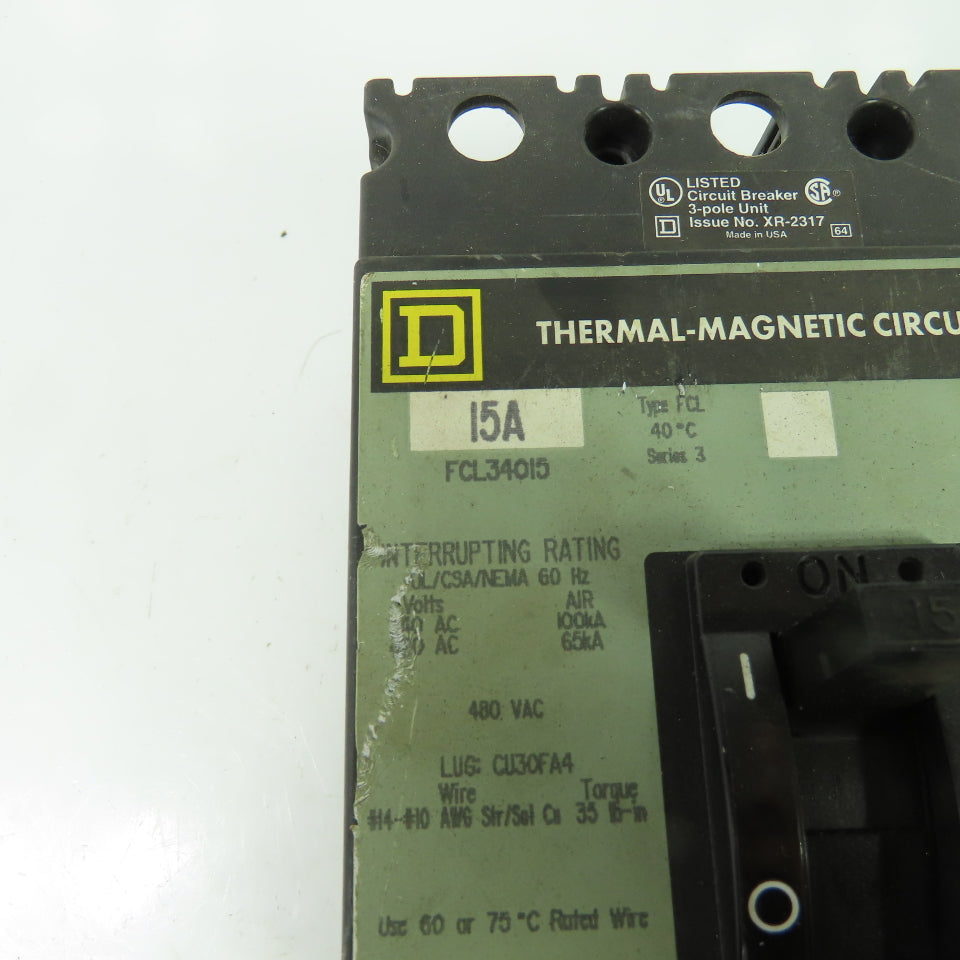 Square D FCL34015 15A Circuit Breaker 3-Pole 480V