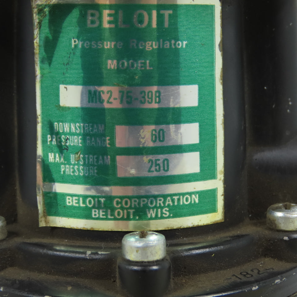 Beloit MC2-75-39B Compressed Air Regulator 60PSI Out 250PSI In 3/8" NPT