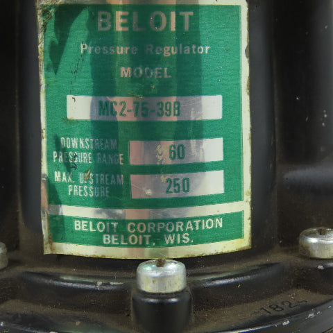 Beloit MC2-75-39B Compressed Air Regulator 60PSI Out 250PSI In 3/8" NPT