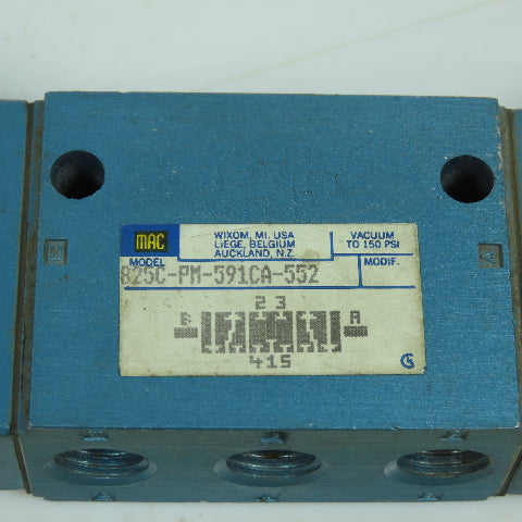 MAC 825C-PM-591CA-552 5/3 Pneumatic Solenoid Valve 150PSI 24VDC Coil