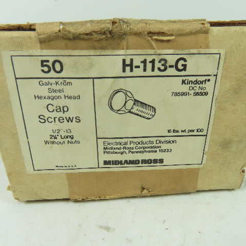 Kindorf H-113-G 1/2"-13 Hex Head Cap Screws 2-1/4" Length Box Of 50