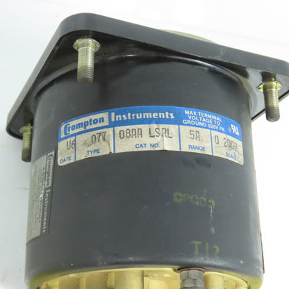 Crompton 08AA LSRL 0-200 Amperes Panel Mount Meter Gauge Type 077
