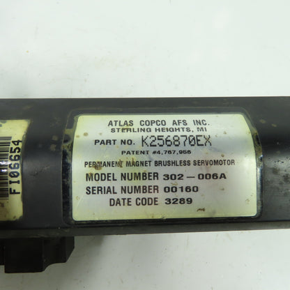 Atlas Copco K256870EX 302-006A Magnet Brushless Servo Motor W/ Splined End