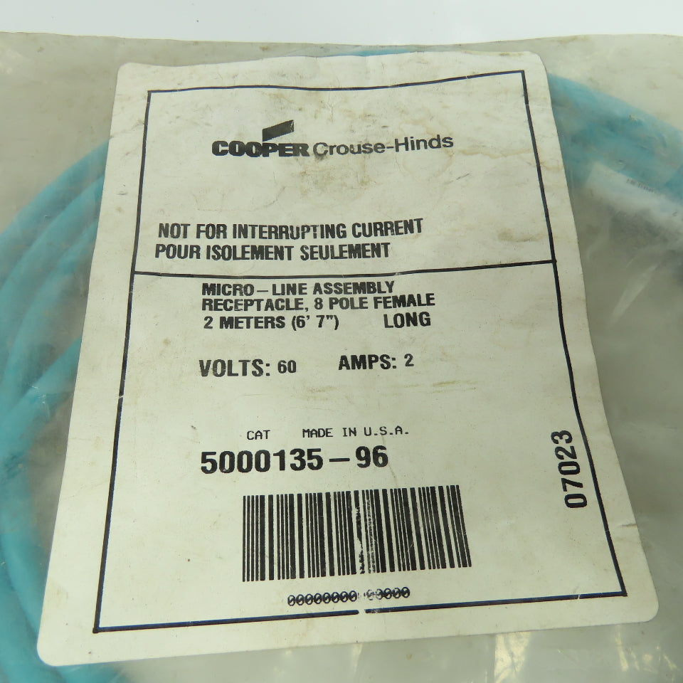 Cooper Cruise Hinds 5000135-96 Receptacle Cable Cordset 60V 2A 6'-7" L Lot Of 2