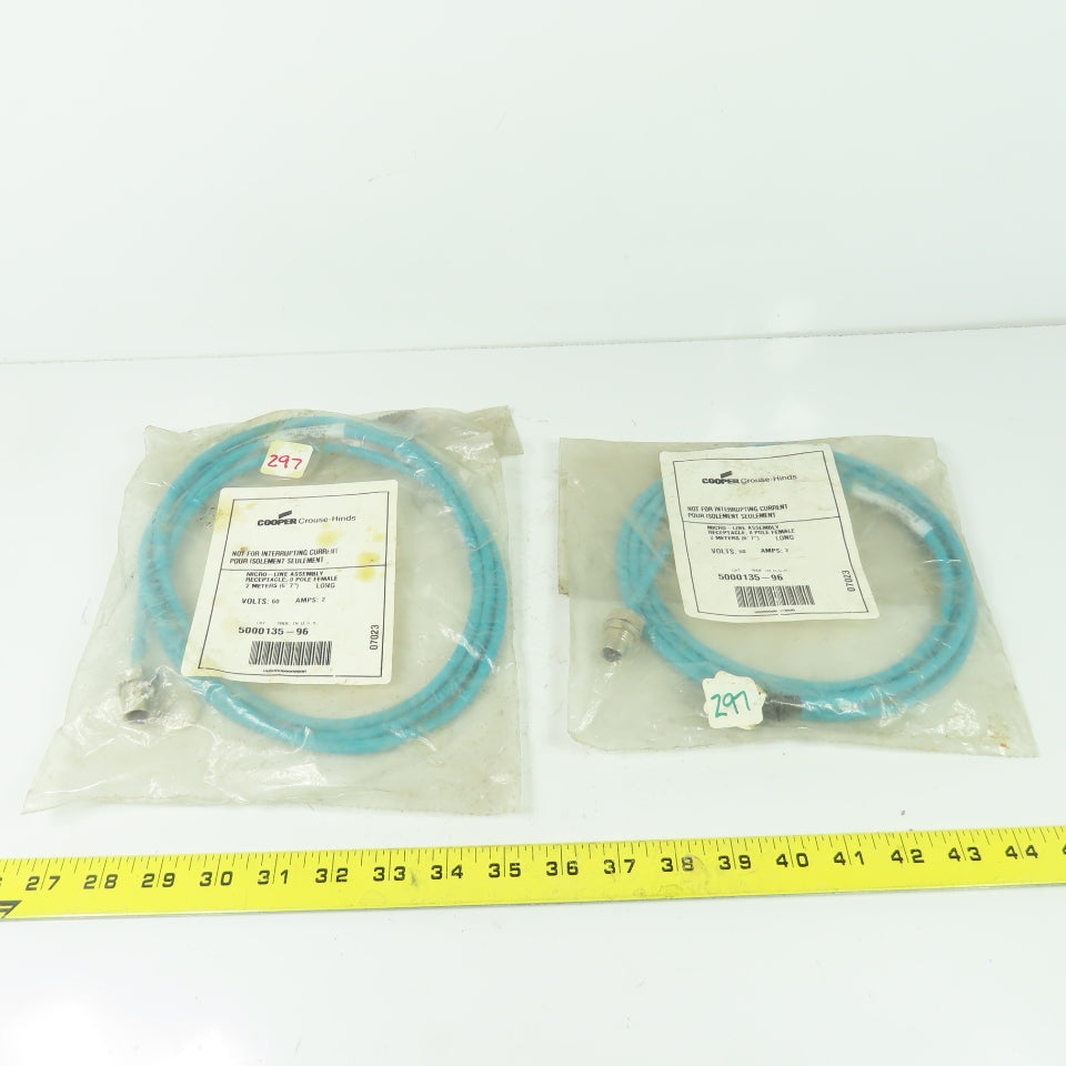 Cooper Cruise Hinds 5000135-96 Receptacle Cable Cordset 60V 2A 6'-7" L Lot Of 2