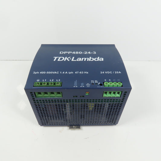 TKD Lambda DPP480-24-3 24V DC 20A/480W Power Supply 3PH 400-500VAC Input 1.4A