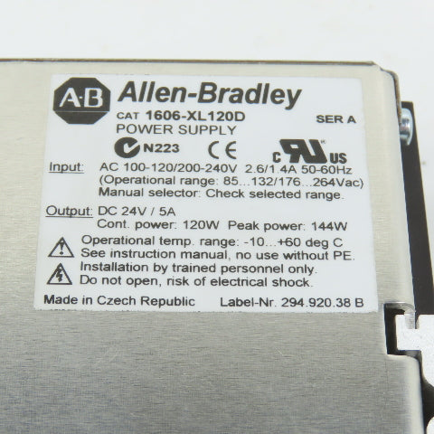 Allen Bradley 1606-XL120D 24V DC 5A Power Supply 1PH 100-120/200-240VAC Input