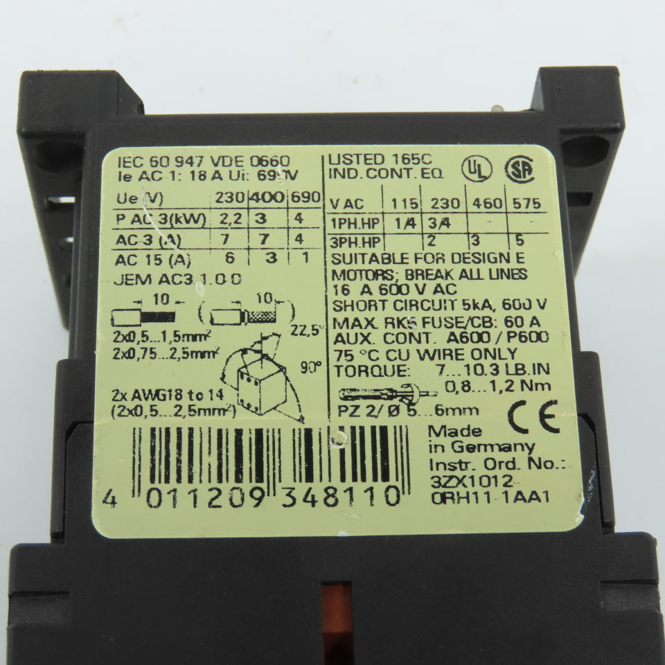 Siemens 3RT1015-1AK61 Sirius 3R Motor Starter Contactor 120V Coil 5HP