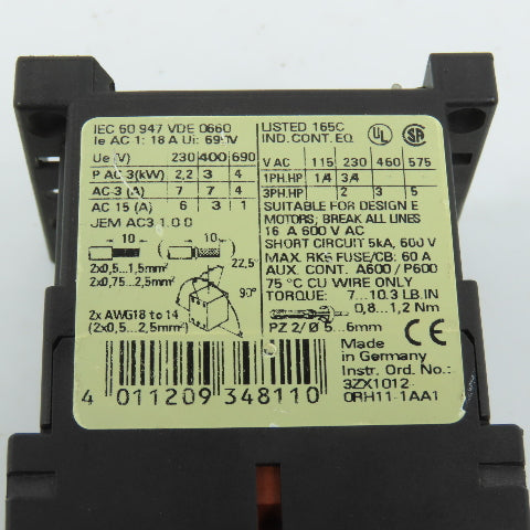 Siemens 3RT1015-1AK61 Sirius 3R Motor Starter Contactor 120V Coil 5HP