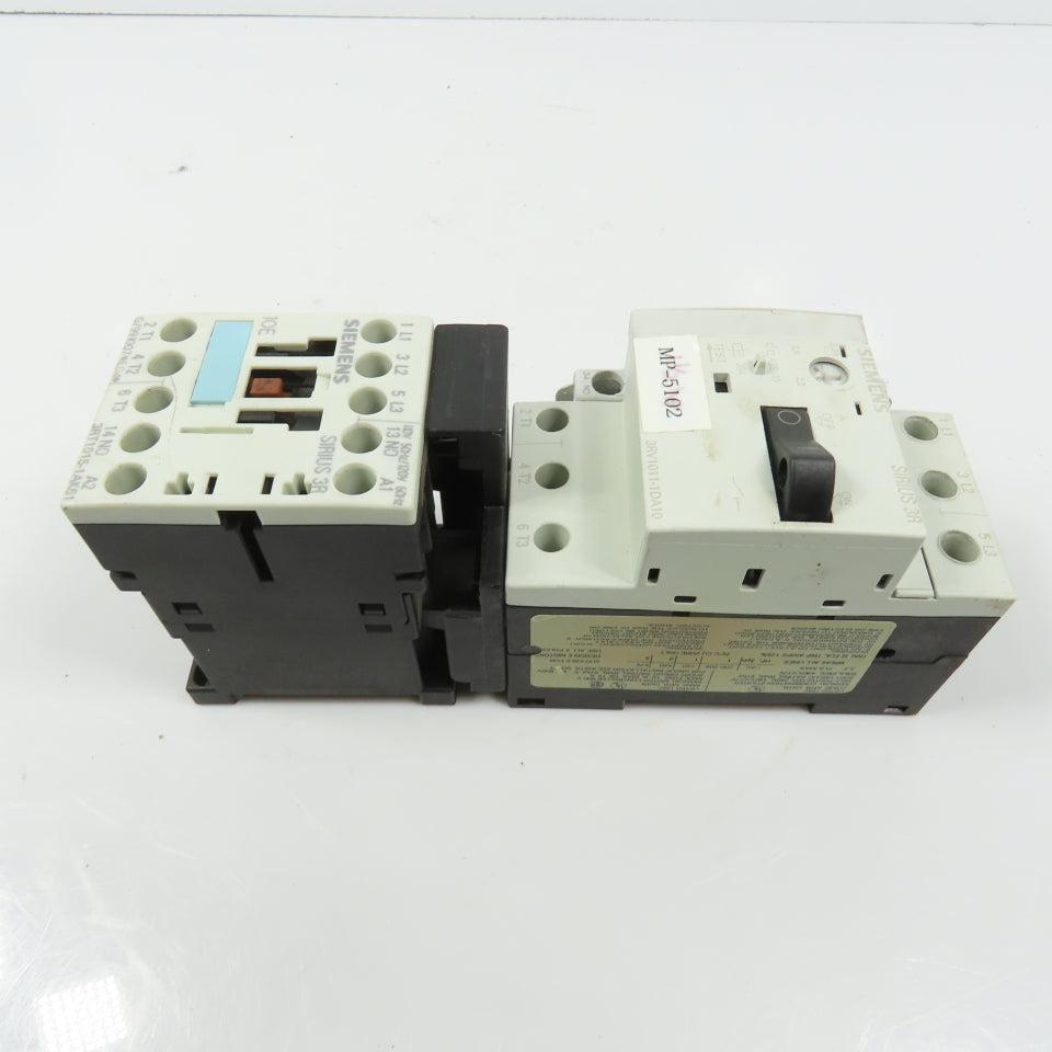 Siemens 3RT1015-1AK61 Sirius 3R 5HP Contactor 120V Coil W/ 3RV1011-1DA10