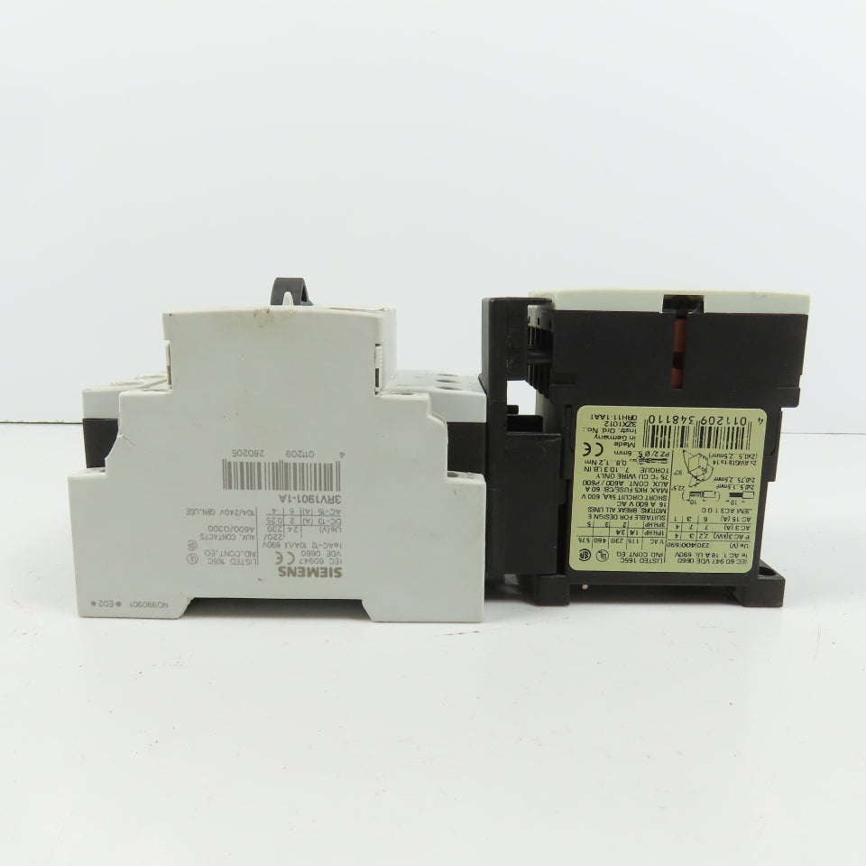 Siemens 3RT1015-1AK61 5HP Motor Starter 120V Coil W/ 3RV1011-1BA10 1.4-2A