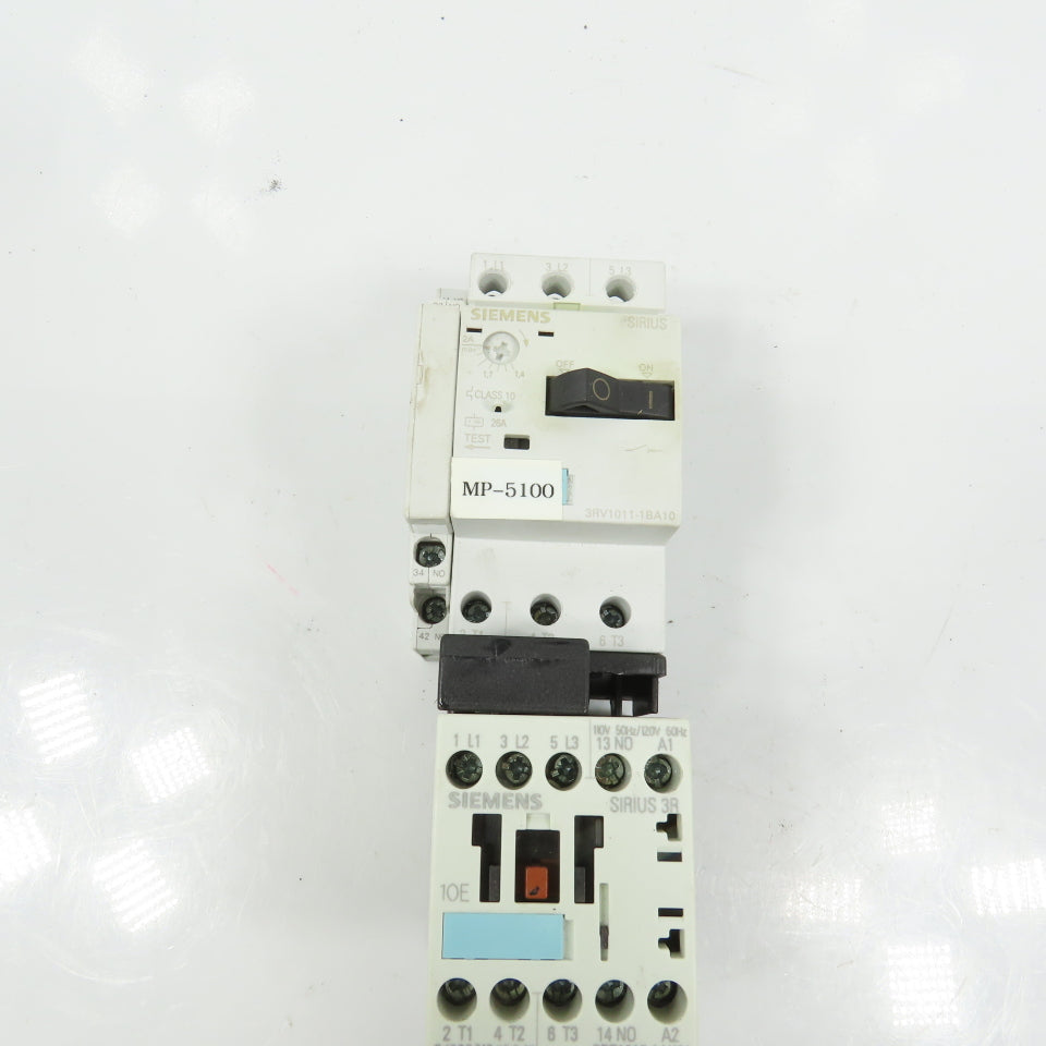 Siemens 3RT1015-1AK61 5HP Motor Starter 120V Coil W/ 3RV1011-1BA10 1.4-2A