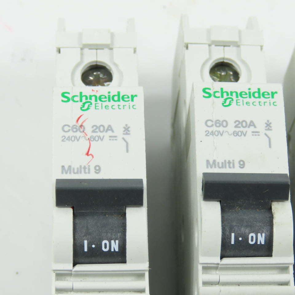 Schneider C60 Multi 9 20A Rail Mount Single Pole Circuit Breakers 240VAC Lot/4